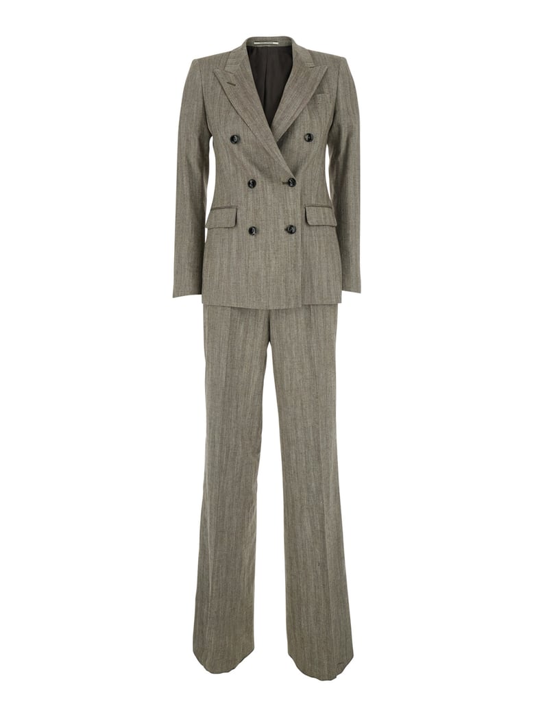 women's double-breasted suit, grey linen blend by Selfnex