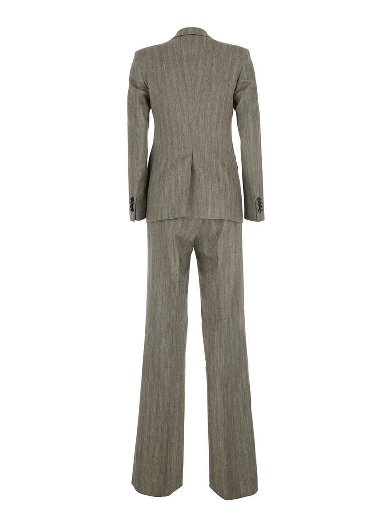 women's double-breasted suit, grey linen blend by Selfnex