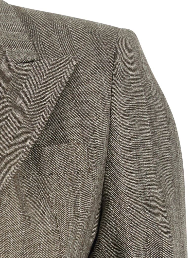 women's double-breasted suit, grey linen blend by Selfnex
