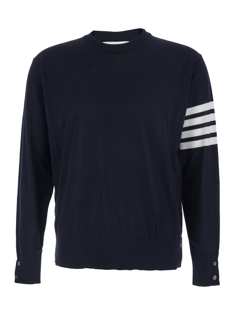 crew neck sweater 4-bar blue wool by Selfnex