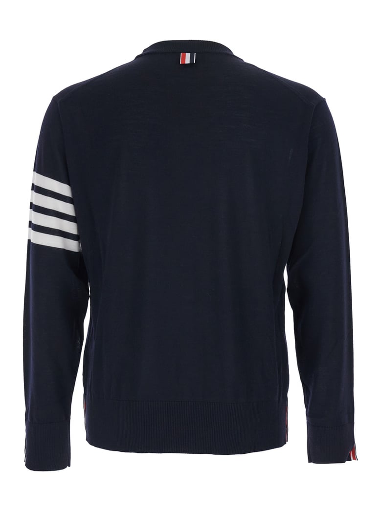 crew neck sweater 4-bar blue wool by Selfnex