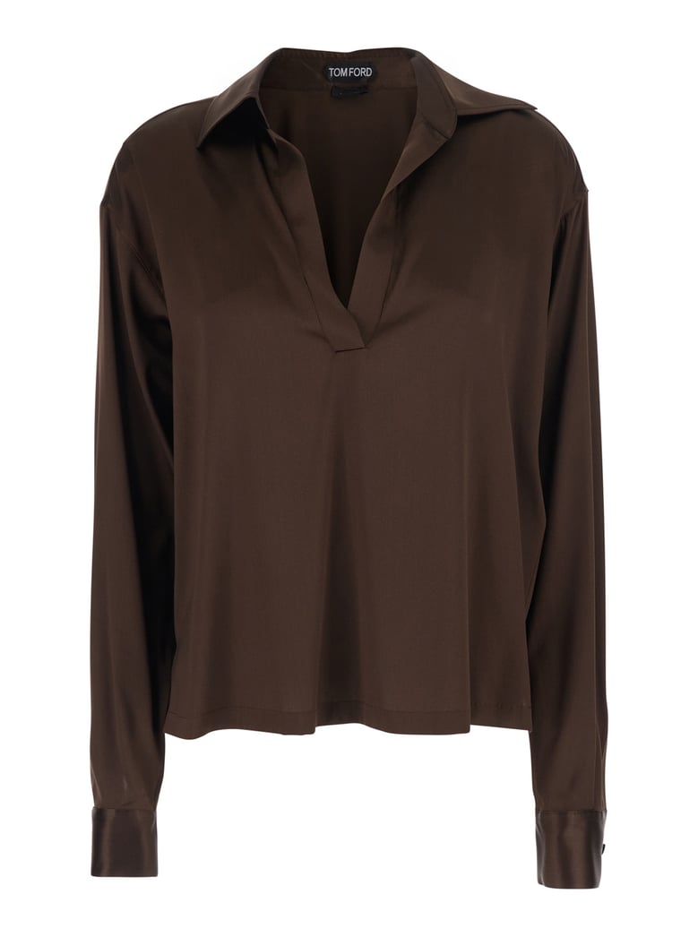 blouse in stretch silk, brown by Selfnex