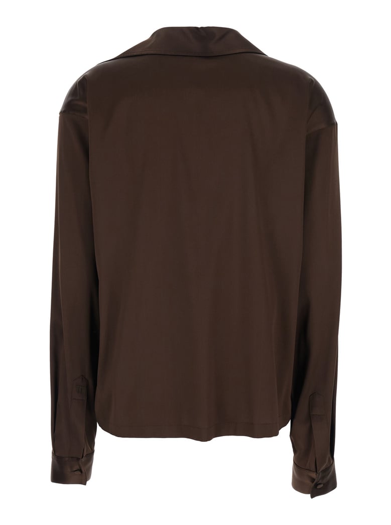 blouse in stretch silk, brown by Selfnex