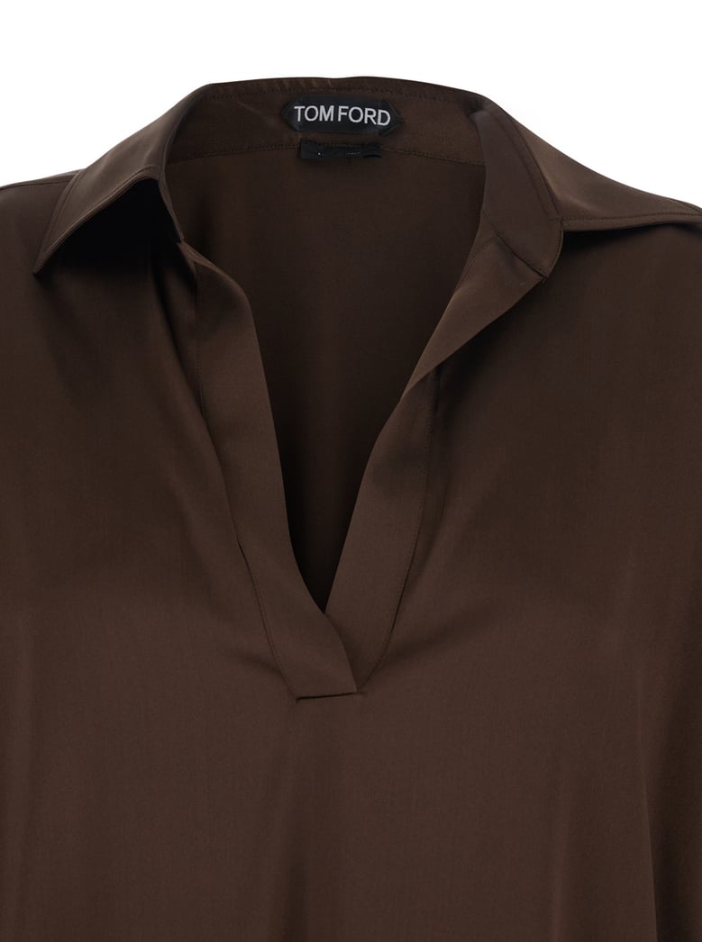 blouse in stretch silk, brown by Selfnex