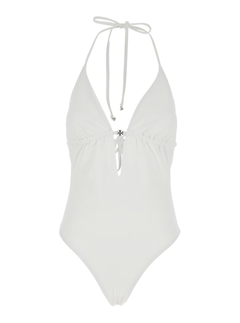 one-piece swimsuit white tech fabric by Selfnex