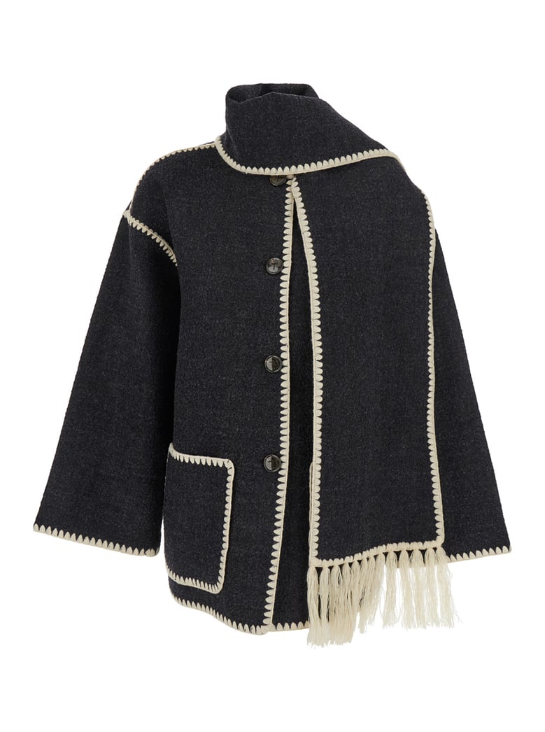 jacket with scarf detail grey wool blend by Selfnex