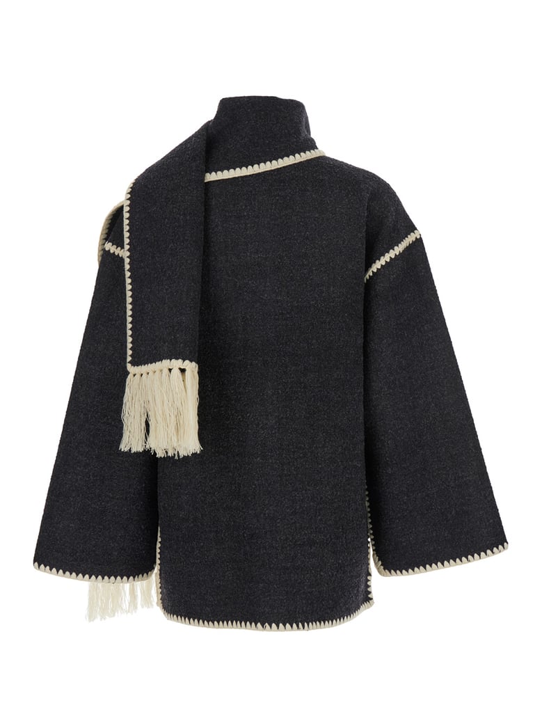 jacket with scarf detail grey wool blend by Selfnex