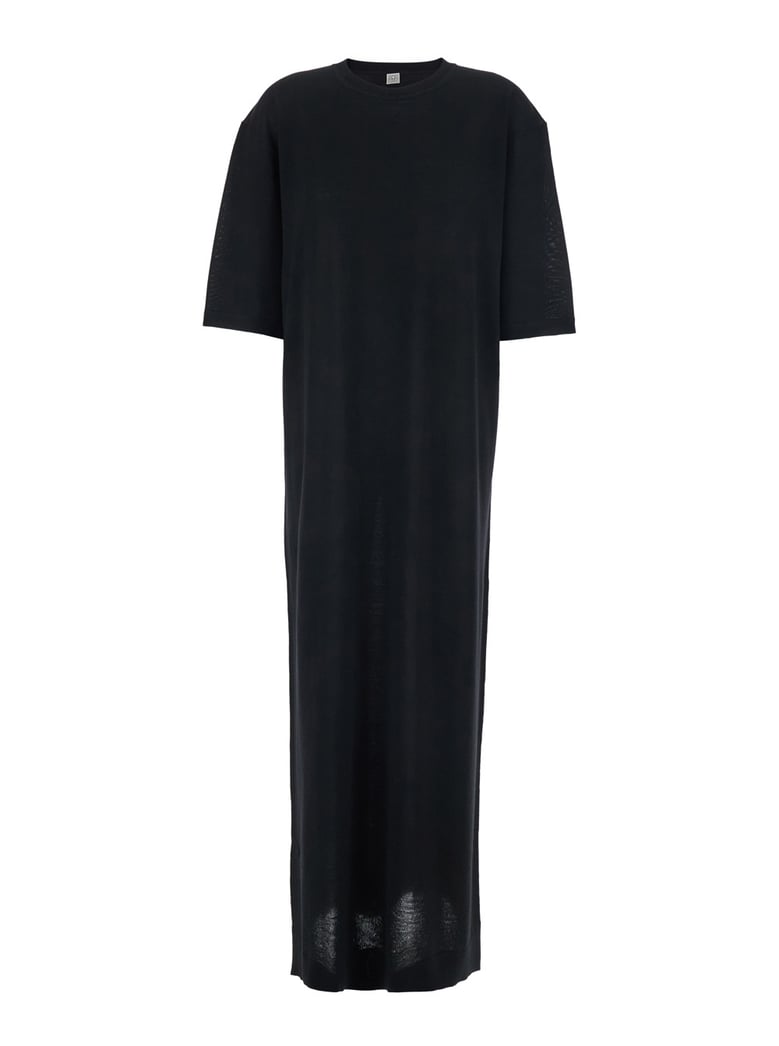 long dress girocolo black wool by Selfnex