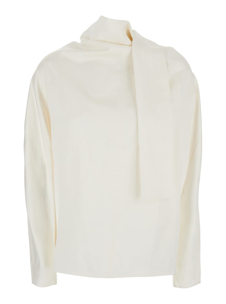 blouse with cowl neck, knot back — white by Selfnex