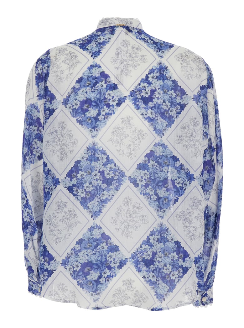 high neck shirt blue floral by Selfnex