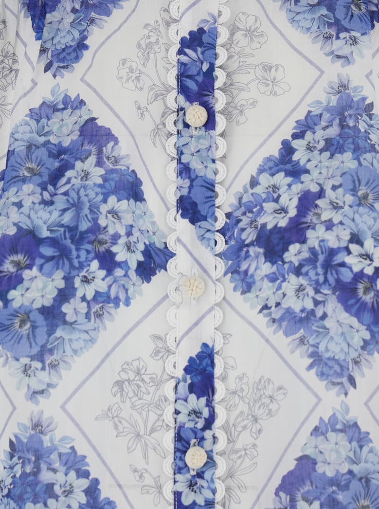high neck shirt blue floral by Selfnex