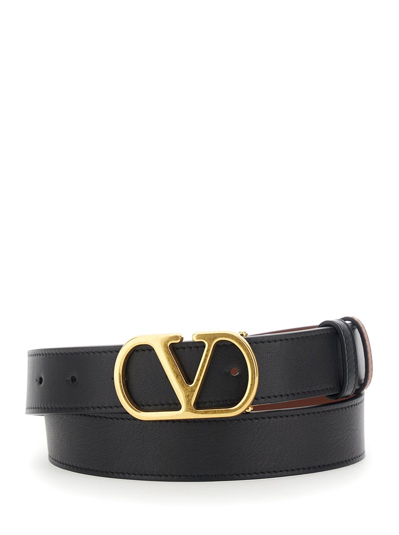 belt with vlogo buckle, reversible black leather by Selfnex