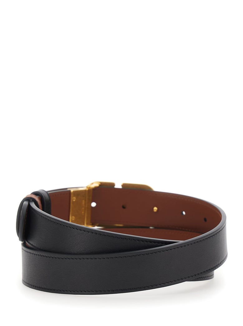belt with vlogo buckle, reversible black leather by Selfnex