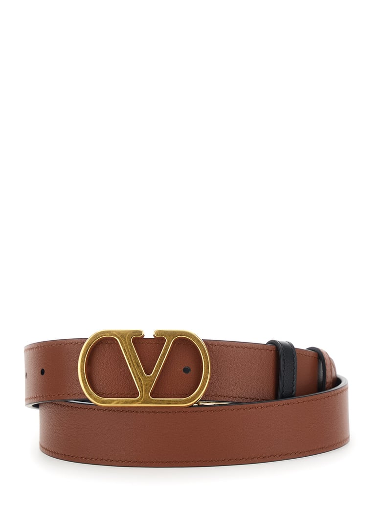 belt with vlogo buckle, reversible black leather by Selfnex