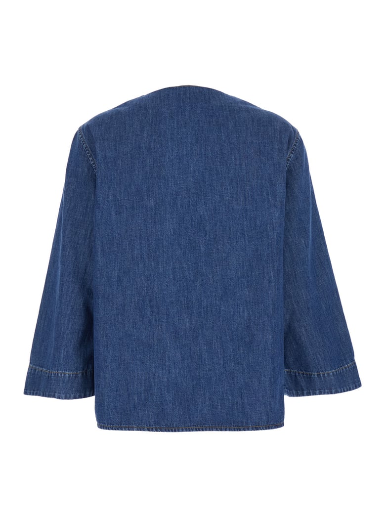 blouse v-neck blue cotton by Selfnex