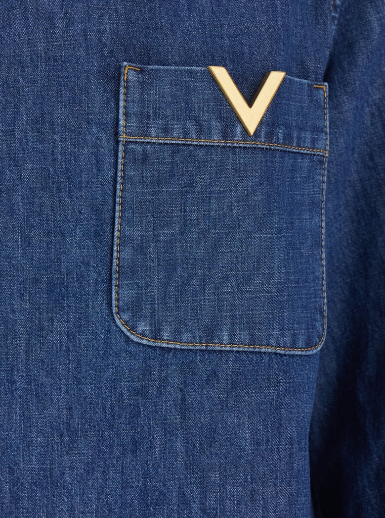 blouse v-neck blue cotton by Selfnex