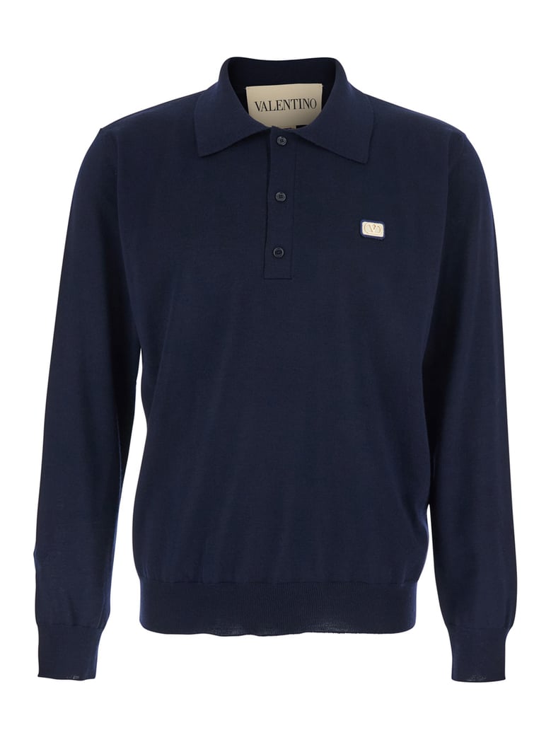 sweater polo collar blue wool by Selfnex
