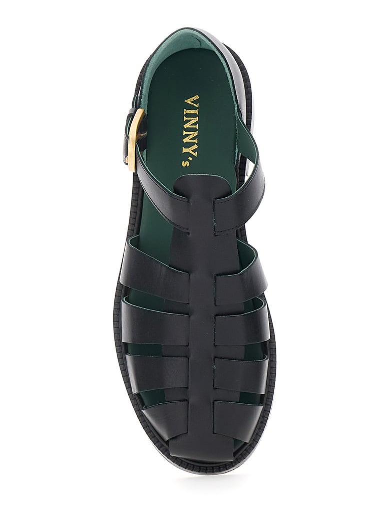sandals cage design black nappa leather by Selfnex