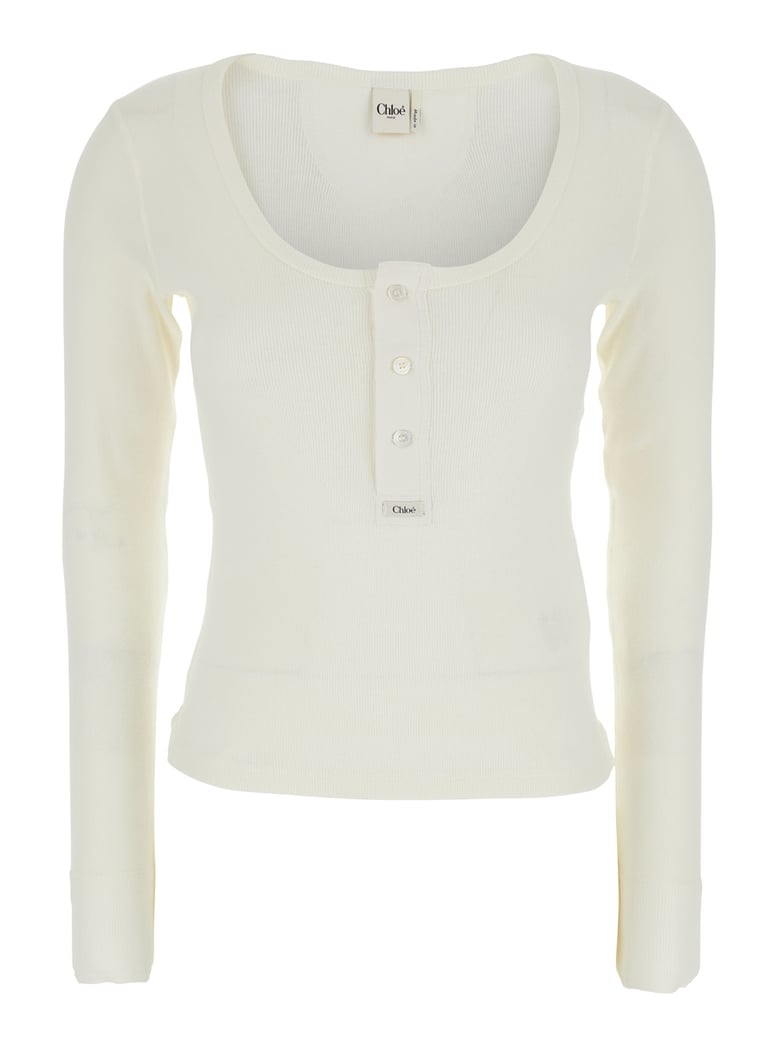 long sleeve t-shirt white ribbed cotton by Selfnex