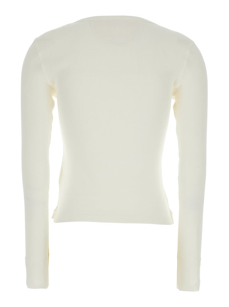 long sleeve t-shirt white ribbed cotton by Selfnex