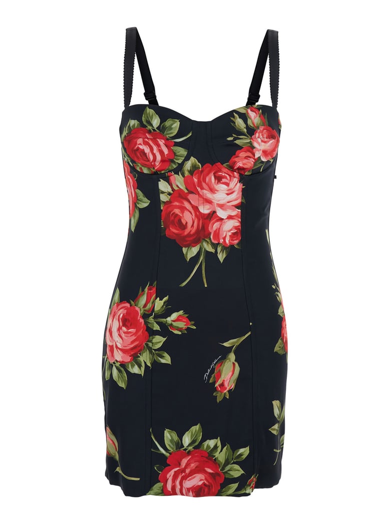 short dress black floral viscose by Selfnex