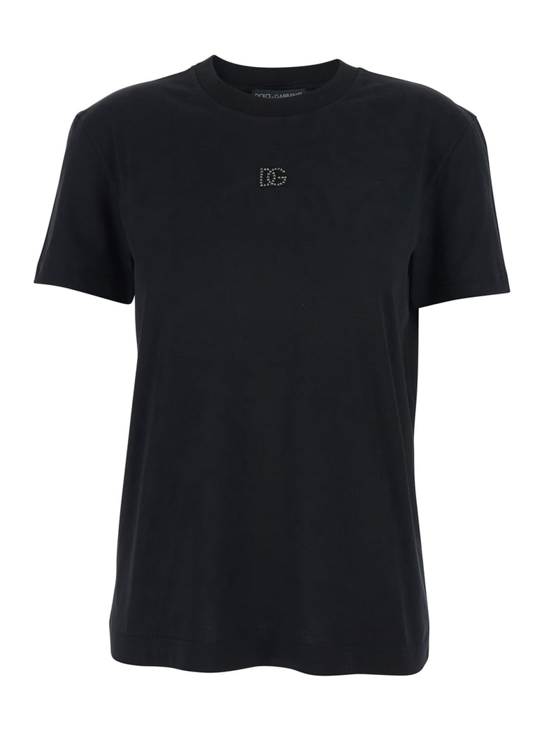 t-shirt black cotton logo embroidery and beads by Selfnex