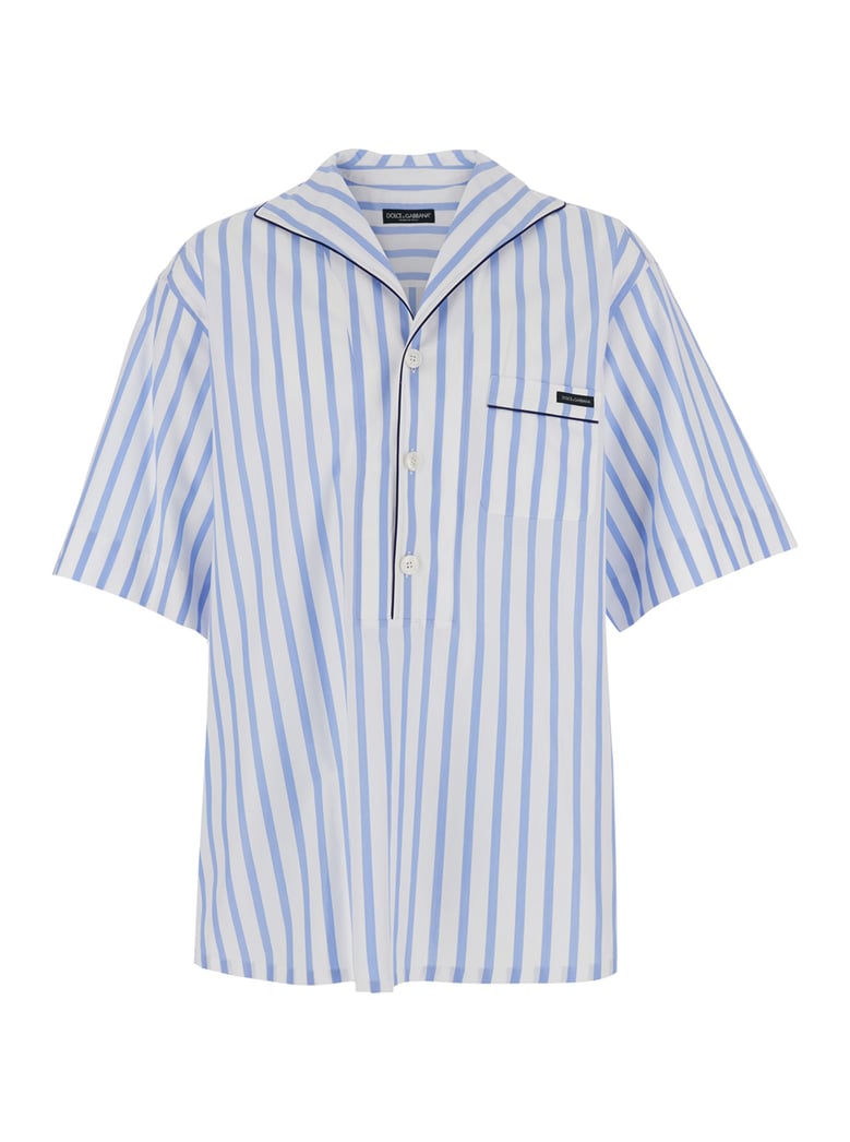 shirt with hawaiian collar, light blue cotton by Selfnex