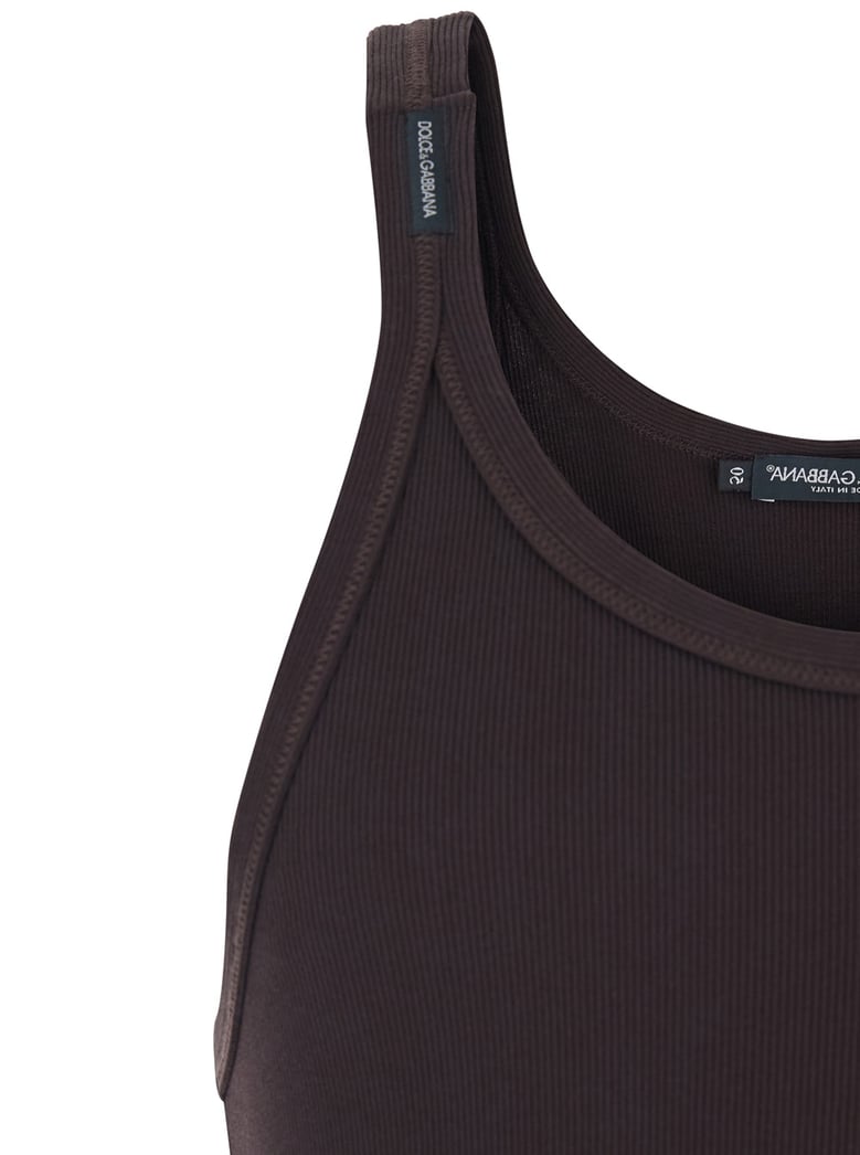 crew neck top ribbed brown cotton by Selfnex