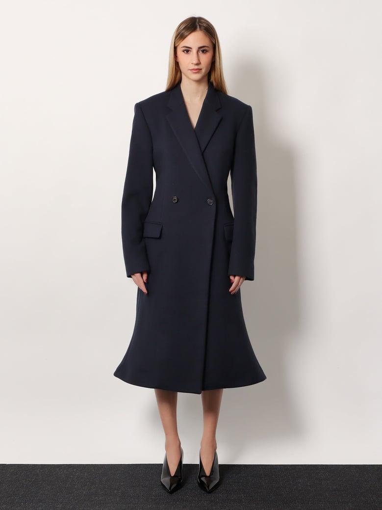 godet midi double-breasted wool coat by Selfnex