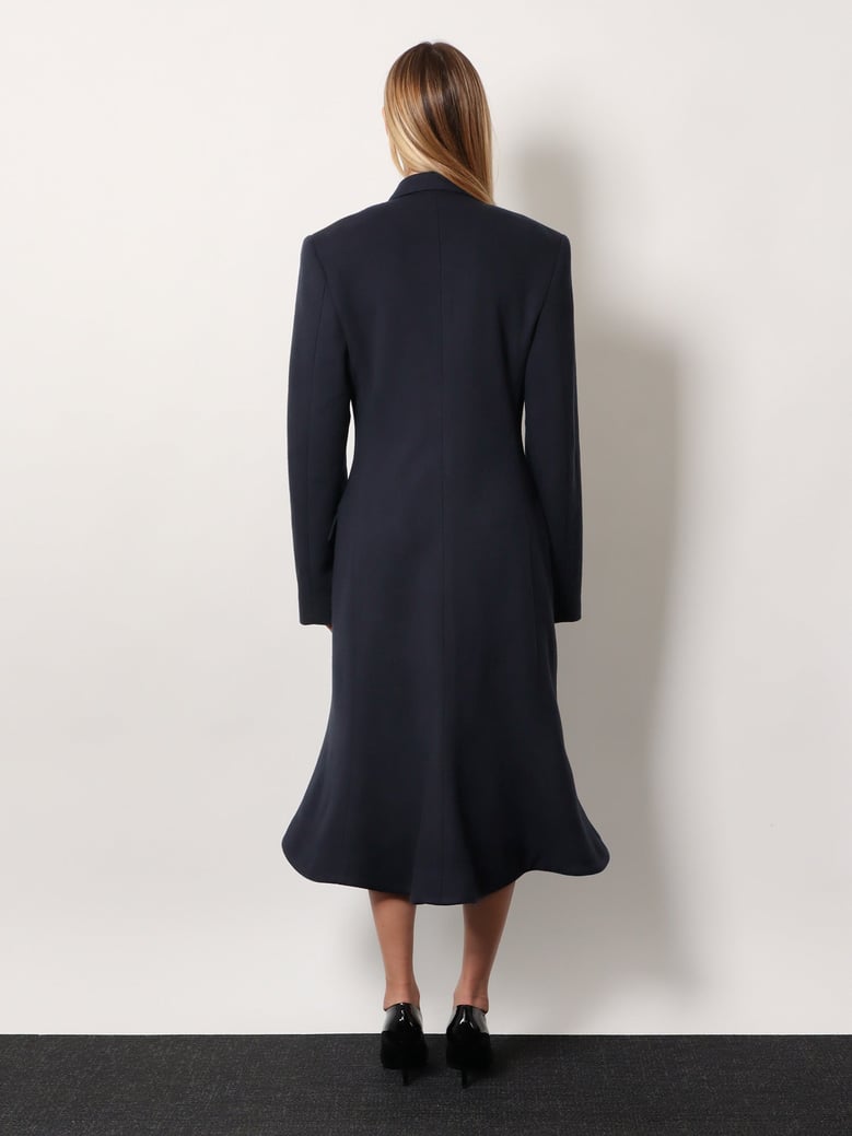 godet midi double-breasted wool coat by Selfnex