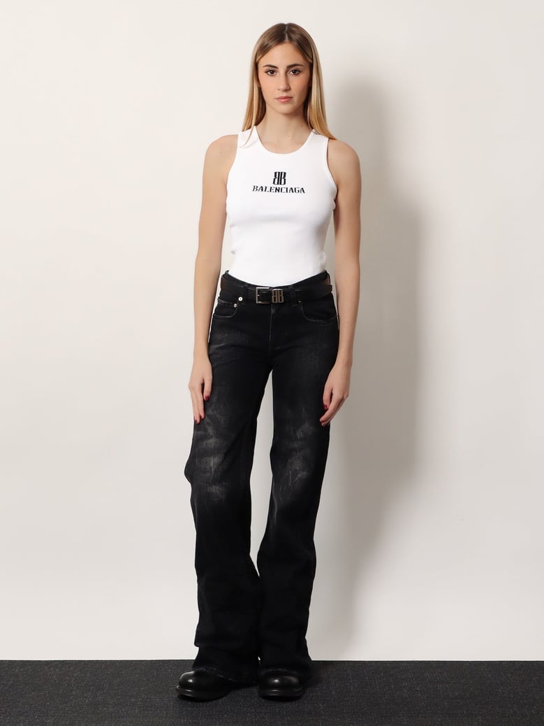 wide leg black denim trousers by Selfnex