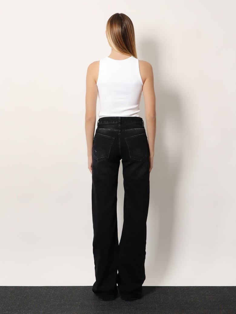 wide leg black denim trousers by Selfnex