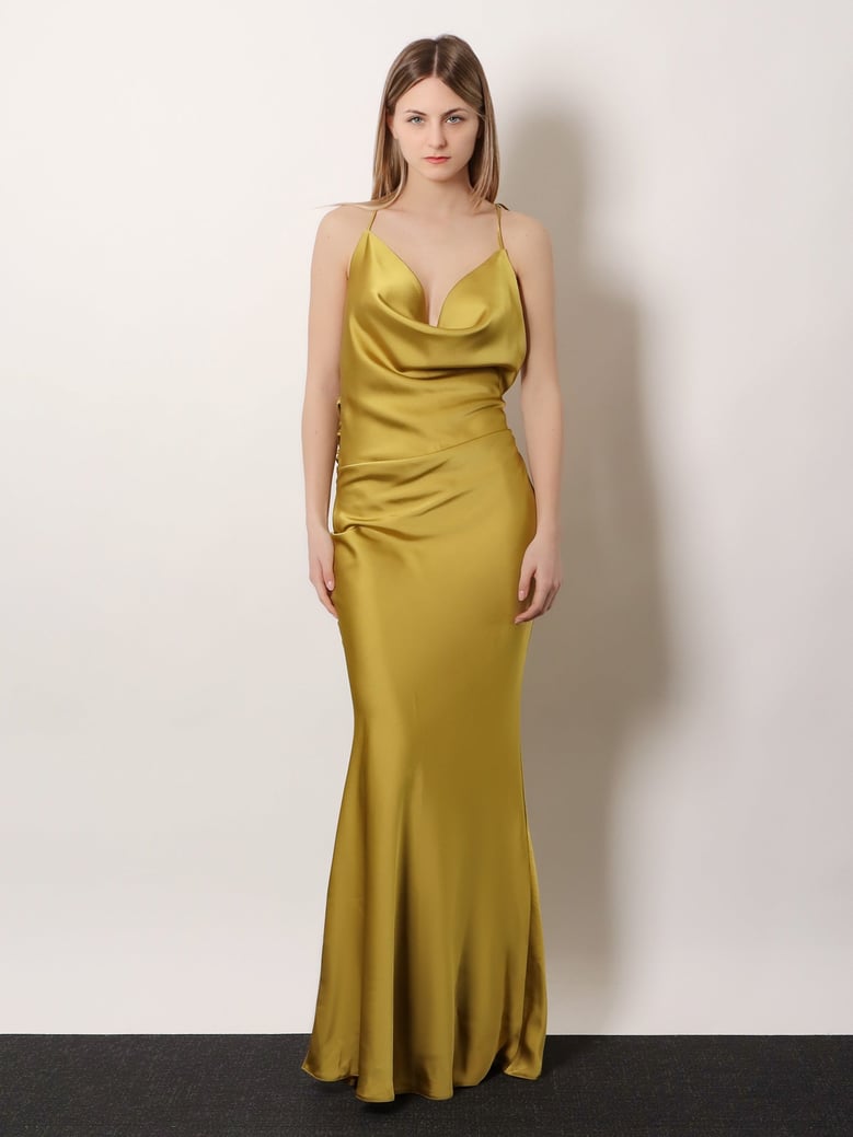 long satin dress yellow by Selfnex
