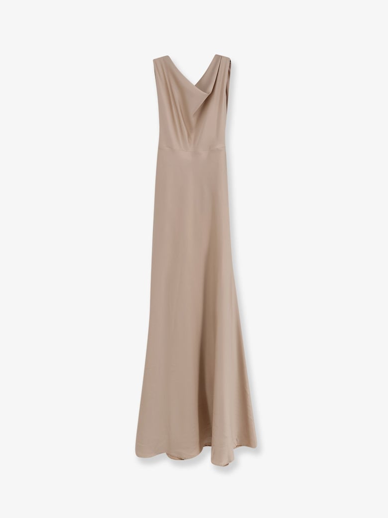 beige satin dress by Selfnex