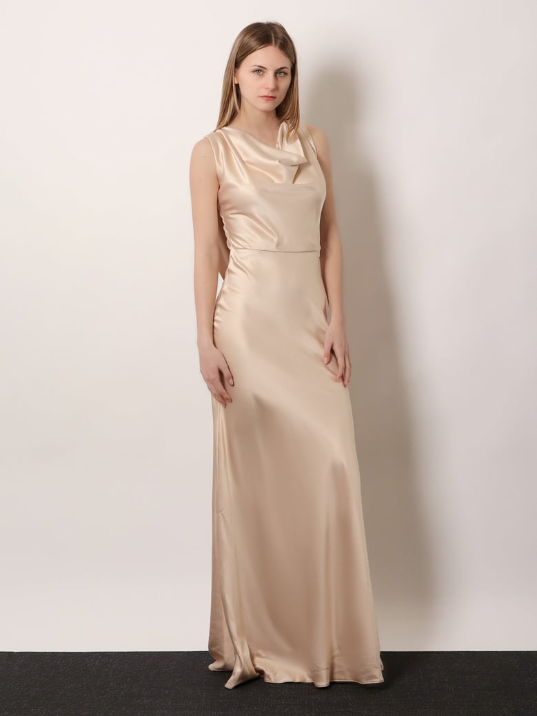 beige satin dress by Selfnex
