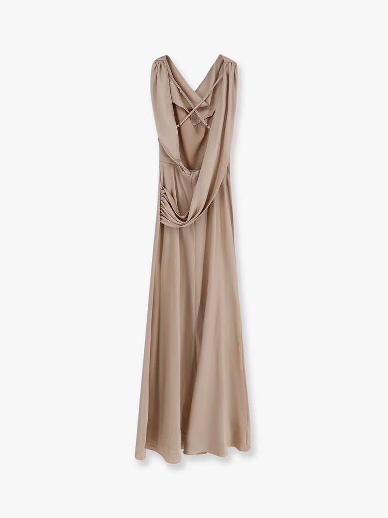 beige satin dress by Selfnex