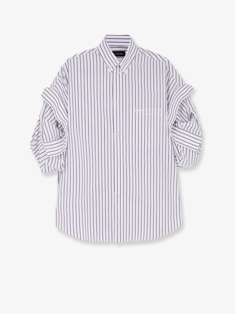 tucked sleeve striped cotton shirt by Selfnex