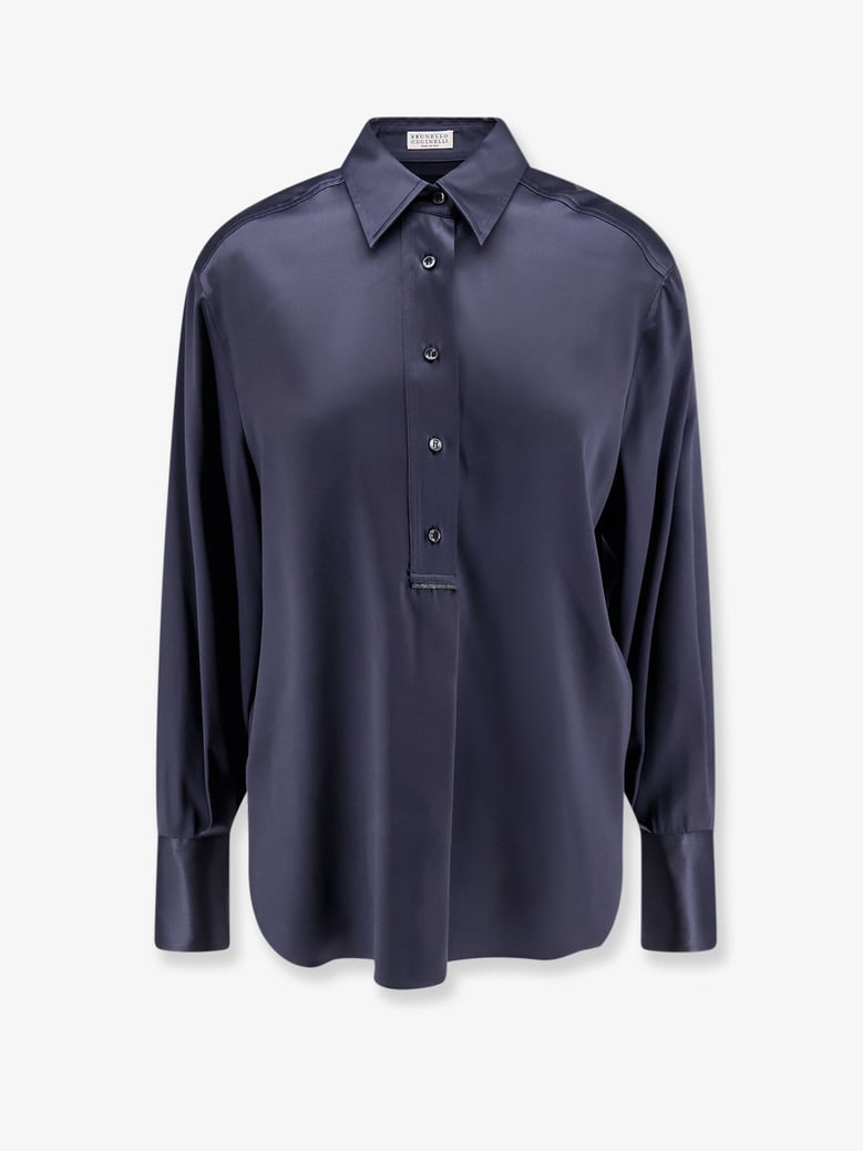 silk shirt with monili detail blue by Selfnex