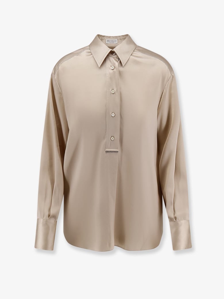 silk shirt with monili detail, beige by Selfnex