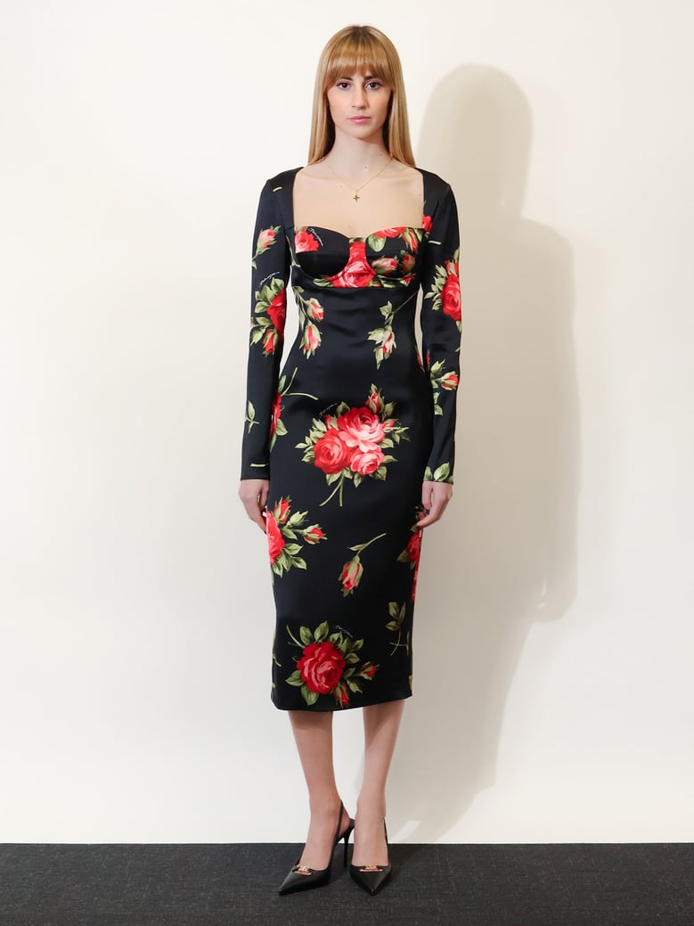 dress viscose rose print black by Selfnex