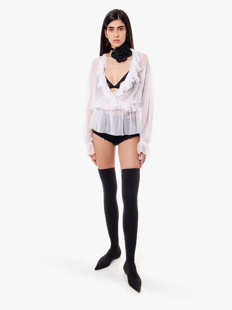silk shirt with ruches white by Selfnex