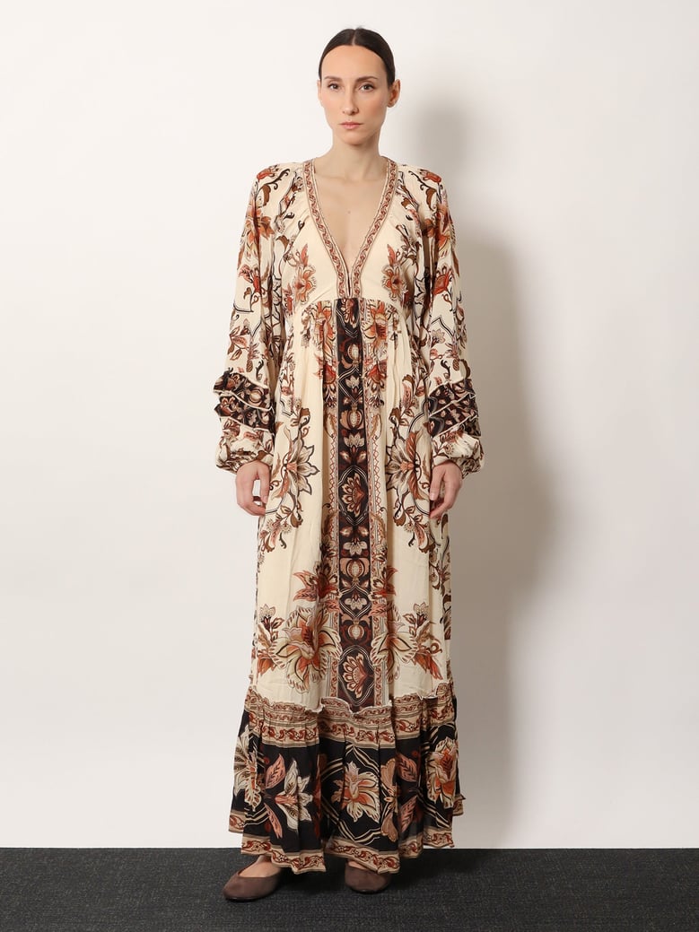 v-neck maxi dress with ruffles by Selfnex