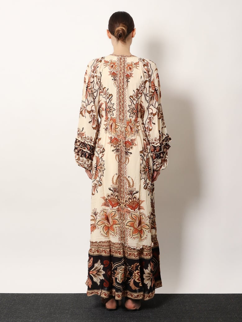 v-neck maxi dress with ruffles by Selfnex