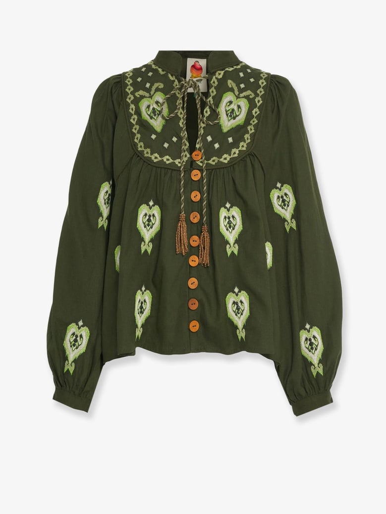embroidered puff sleeve shirt by Selfnex