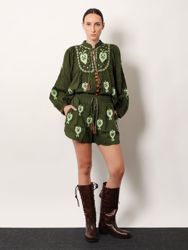 embroidered puff sleeve shirt by Selfnex
