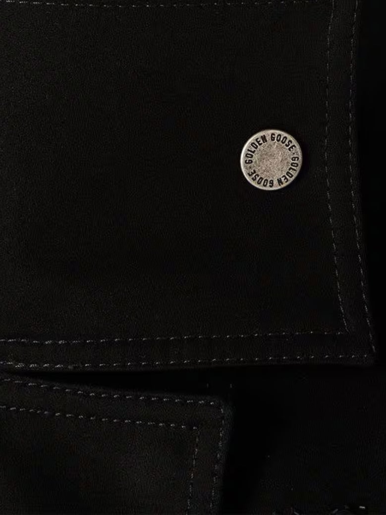 black denim jacket with floral sequin details by Selfnex