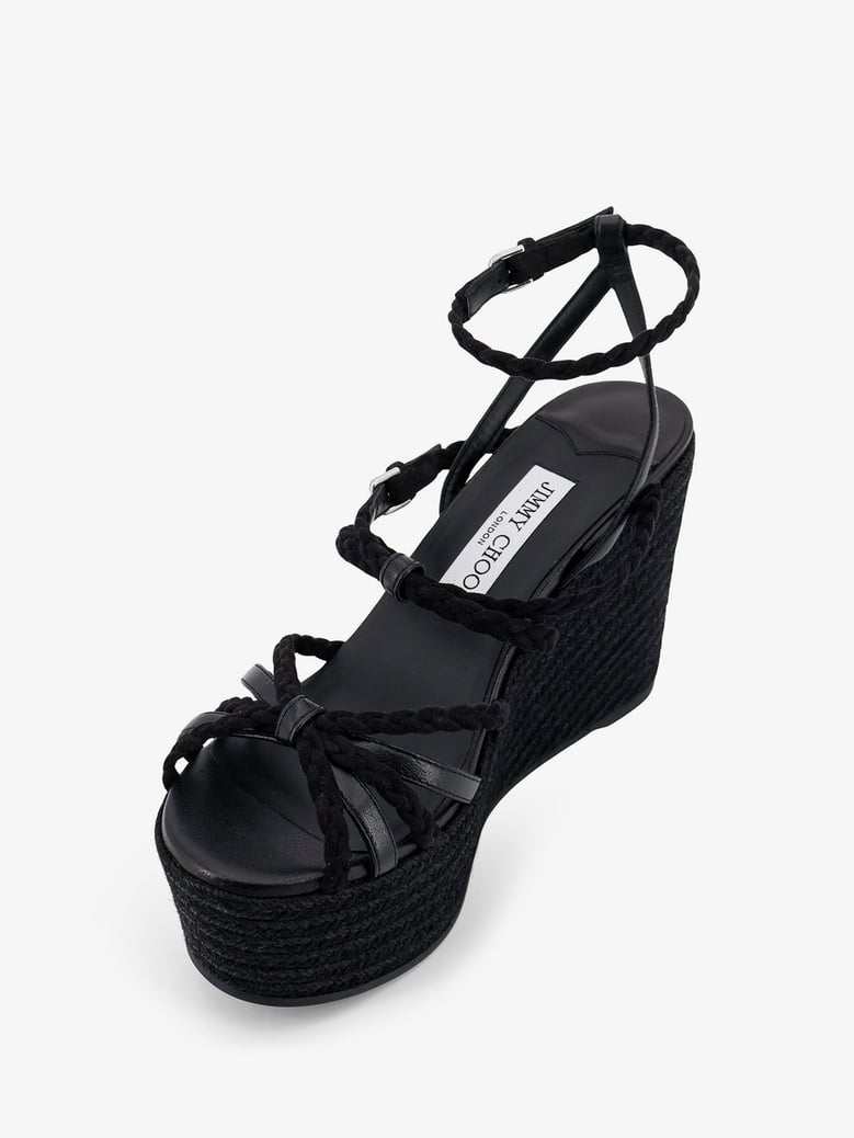 sandals nyra leather/raffia black by Selfnex