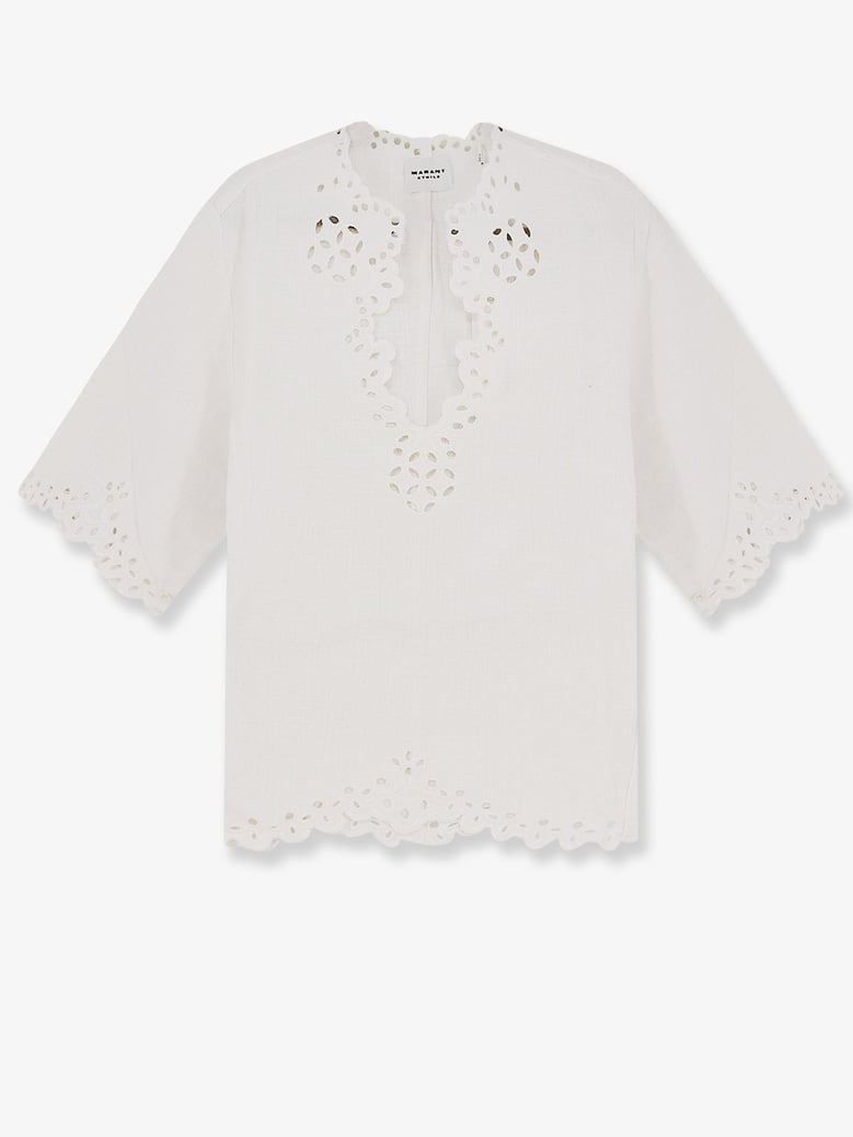 cotton v-neck shirt with embroidered trim by Selfnex