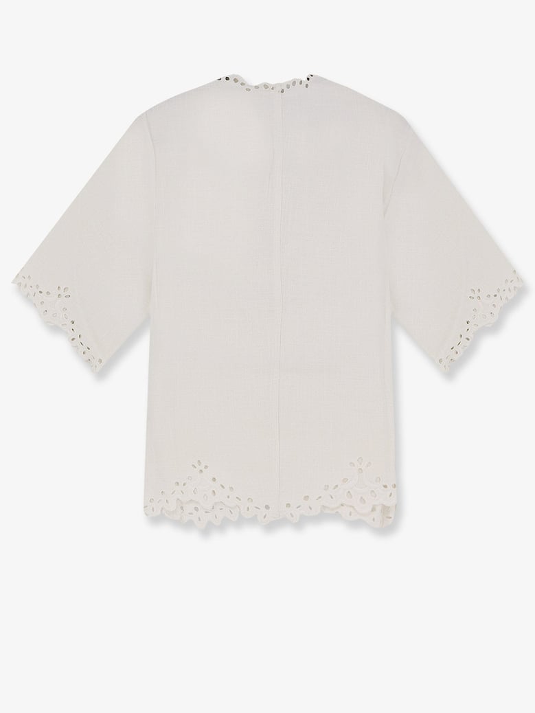 cotton v-neck shirt with embroidered trim by Selfnex
