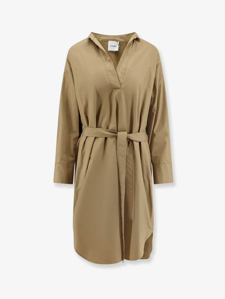 cotton dress with belt beige by Selfnex